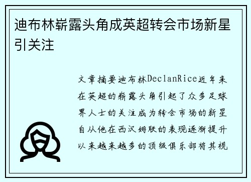 迪布林崭露头角成英超转会市场新星引关注 迪布林崭露头角成英超转会市场新星引关注